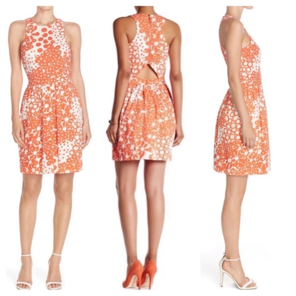 Trina Turk Orange and White Sleeveless Dress